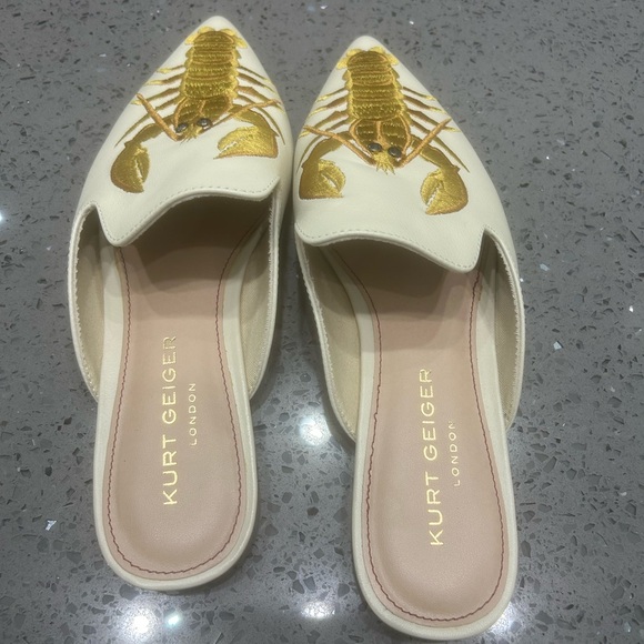 Kurt Geiger Cream and Gold Lobster Embroidered Mules - Picture 6 of 9